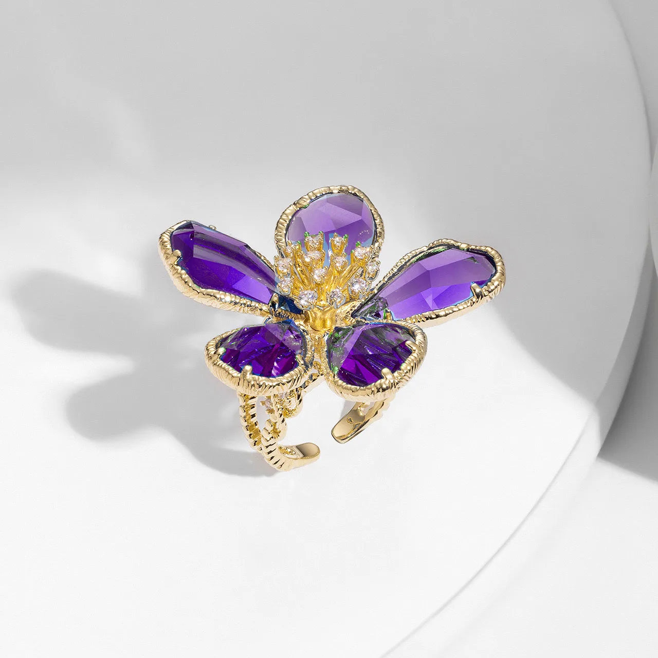Fashion Elegant Crystal Flower Open Ring for Women 2024 New Luxury Wedding Party Jewelry Accessories Christmas Gifts