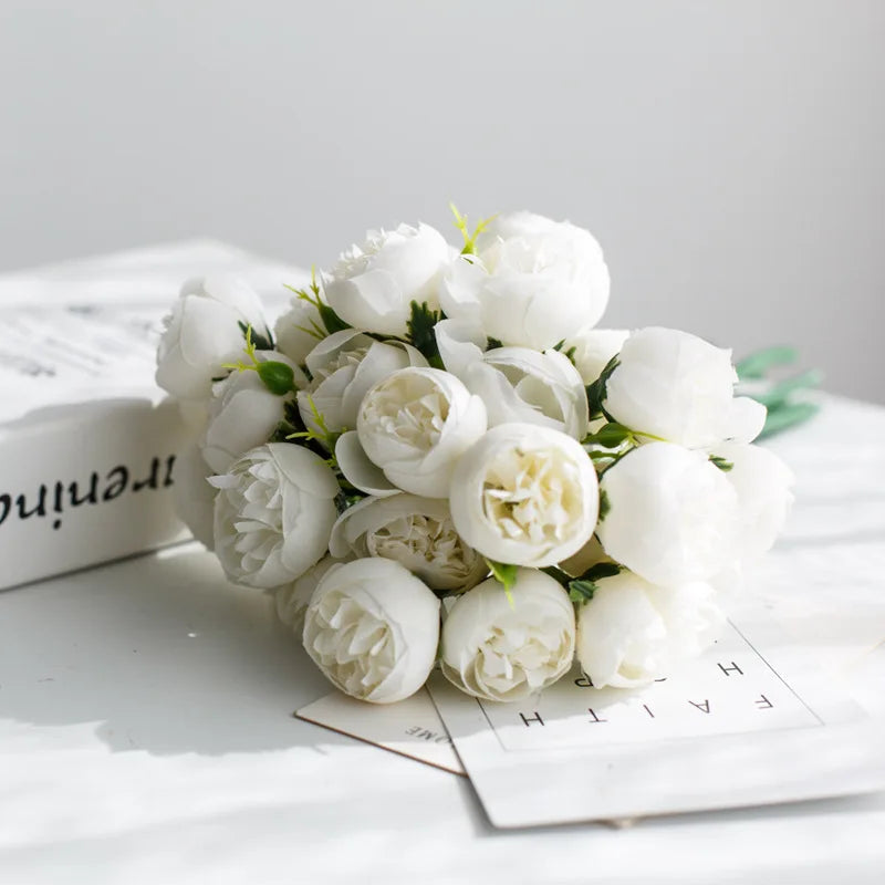 27Heads Peony Artificial Flowers for  Vase DIY Decor Bride Rose Bouquet Fake Flower Wedding Party Centerpieces Decoration Plants