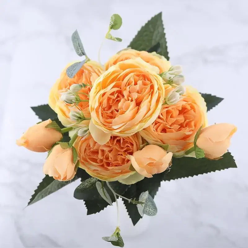 30cm Rose Pink Silk Peony Artificial Flowers Bouquet 5 Big Head Cheap Fake  Wedding Decorate