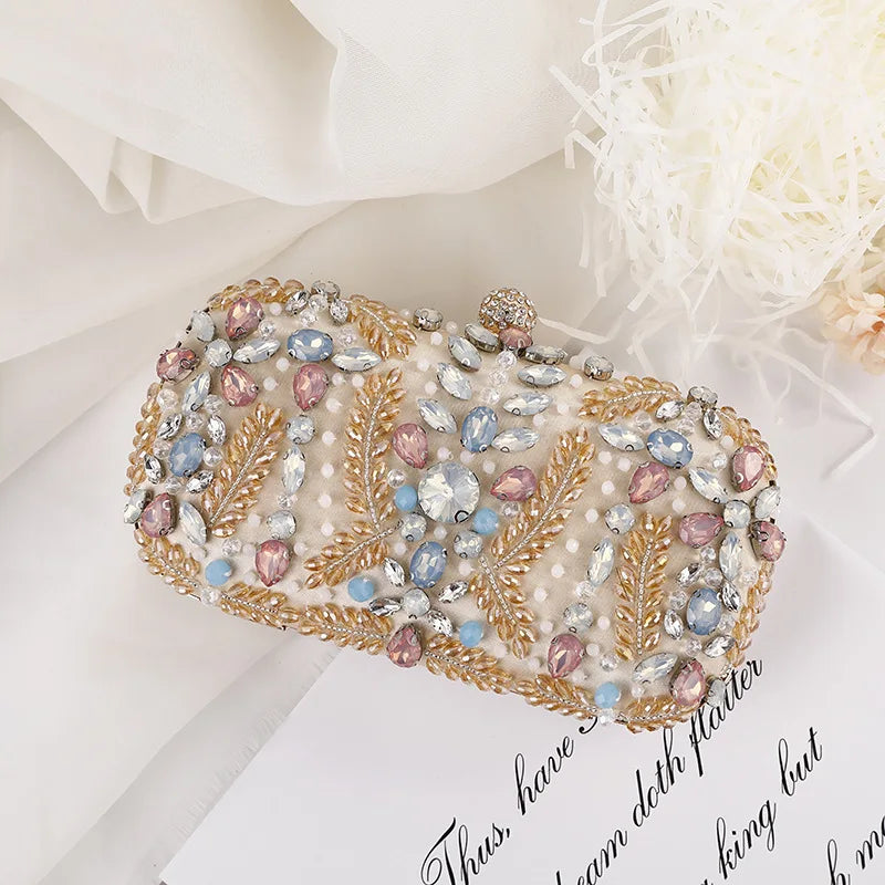 New Champagne Dinner Bag Colorful Rhinestone Handheld Bag European and American Style Women's Evening Dress Bag Storage Bag