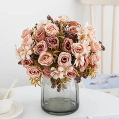 Artificial Flower Silk Rose Christmas Home flowervase Decor Bonsai Room Wedding Bride Bouquet yard  festival Party Diy Hot sale