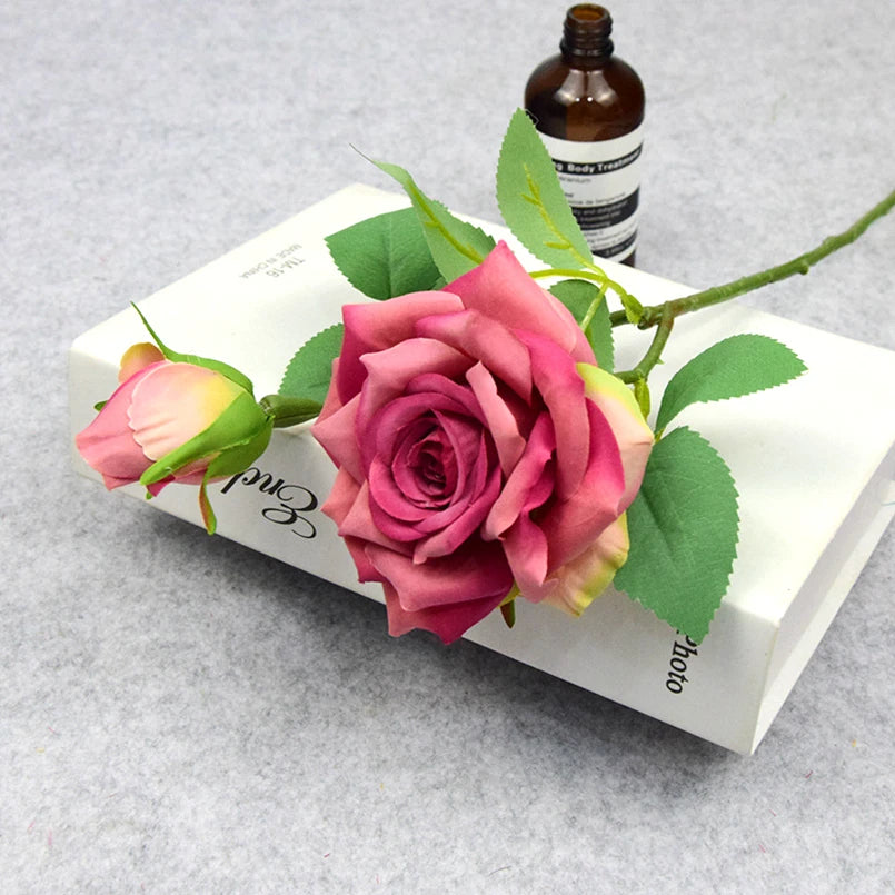 Artificial Flowers Big Silk Pink Roses New Beautiful Branch Vases for Decoration Home Wedding Retro Autumn Fake Plants Festival