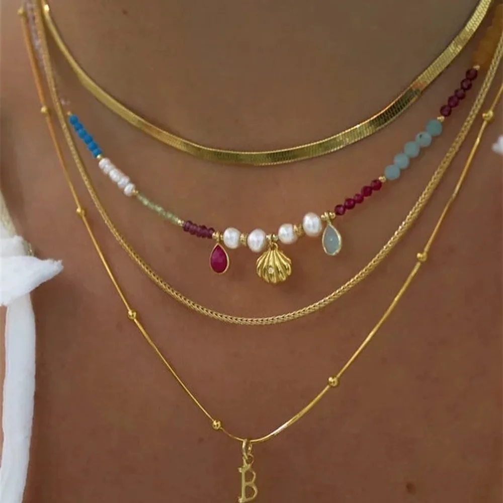 Bohemian Multilayer Handmade Mixed Chain For Woman Fashion Necklaces Water Droplet Crystal Pendant Jewelry Gift 2023 New
