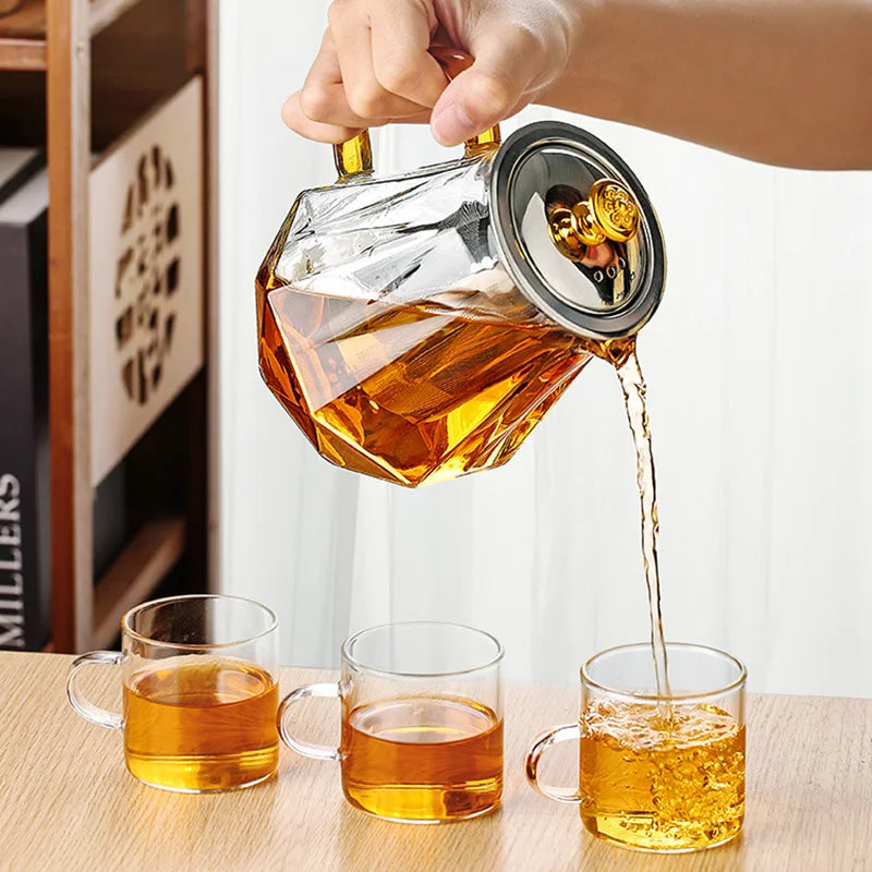 Glass Teapot Heat Resistant Tea pot with Stainless Steel Tea Infuser Clear Tea Kettle Home Coffee Flower Tea Glass Bottle