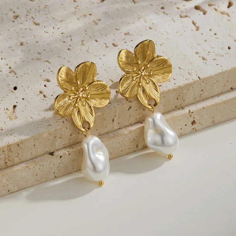 Gold Color Flower Shaped Earrings Necklace For Women Fashion Personality Flower Ring Bracelet Party Daily Jewelry