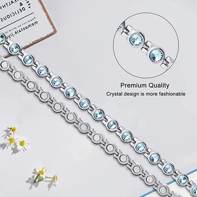 Arthritis Healthy Therapy Energy Hologram Germanium Copper Color Anklets Magnetic Crystal Bracelets for Women Rhinestone Jewelry