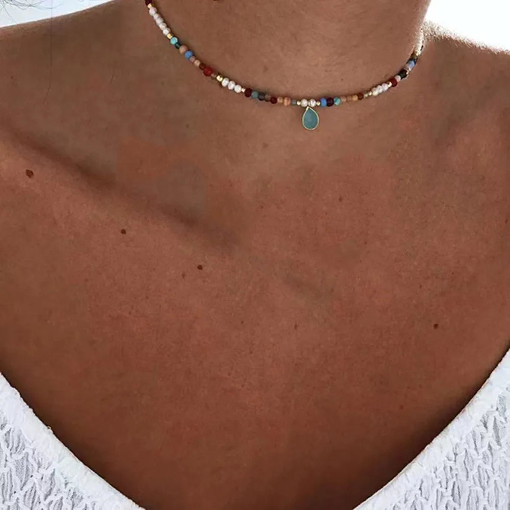Bohemian Multilayer Handmade Mixed Chain For Woman Fashion Necklaces Water Droplet Crystal Pendant Jewelry Gift 2023 New