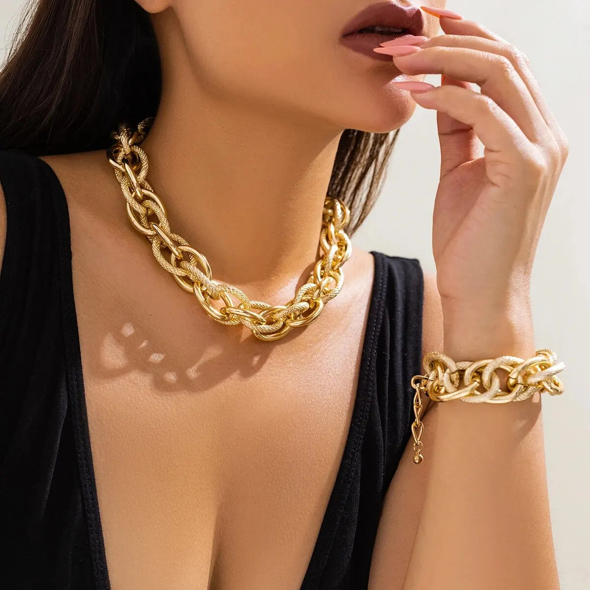 2Pcs/Set Colorful Bohemian Fashion Choker Necklace Bracelet Jewelry Set Classic Cross Chain Accessories for Women Gift Party