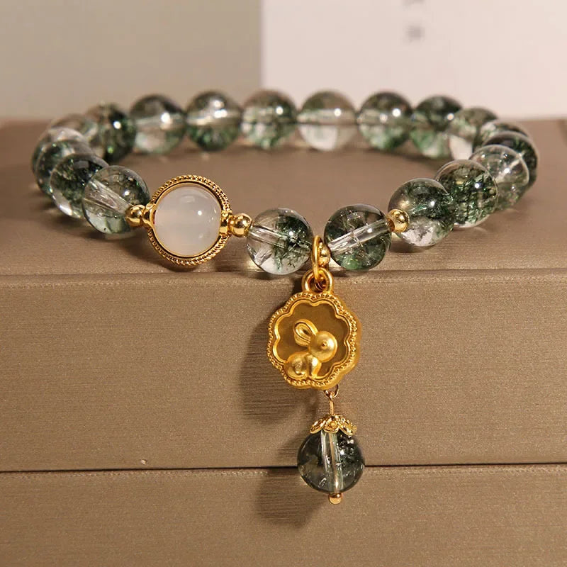 Fashion Green Crystal Bracelet Luxury Women's Rose Pendant Beaded Charm Bangles Birthday Wedding Party Jewelry Gift Wholesale