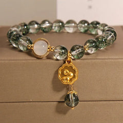 Fashion Green Crystal Bracelet Luxury Women's Rose Pendant Beaded Charm Bangles Birthday Wedding Party Jewelry Gift Wholesale