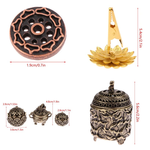 Copper Incense Holder Mini Lotus Flower Incense Sticks Burner Cones Censer Teahouse Sandalwood Coil Base Home Decor