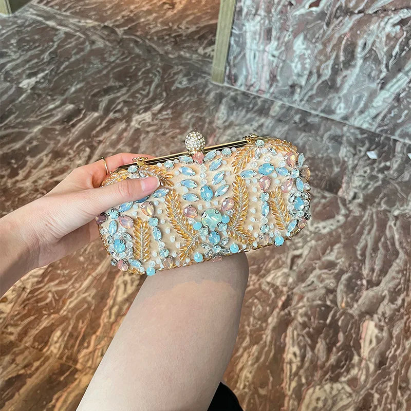 New Champagne Dinner Bag Colorful Rhinestone Handheld Bag European and American Style Women's Evening Dress Bag Storage Bag