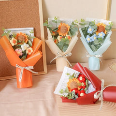 Artificial Flower Crochet Bouquet Handmade Anniversary Sunflower Daisy Bouquet Mothers Day Birthday Gift Eternal Flower