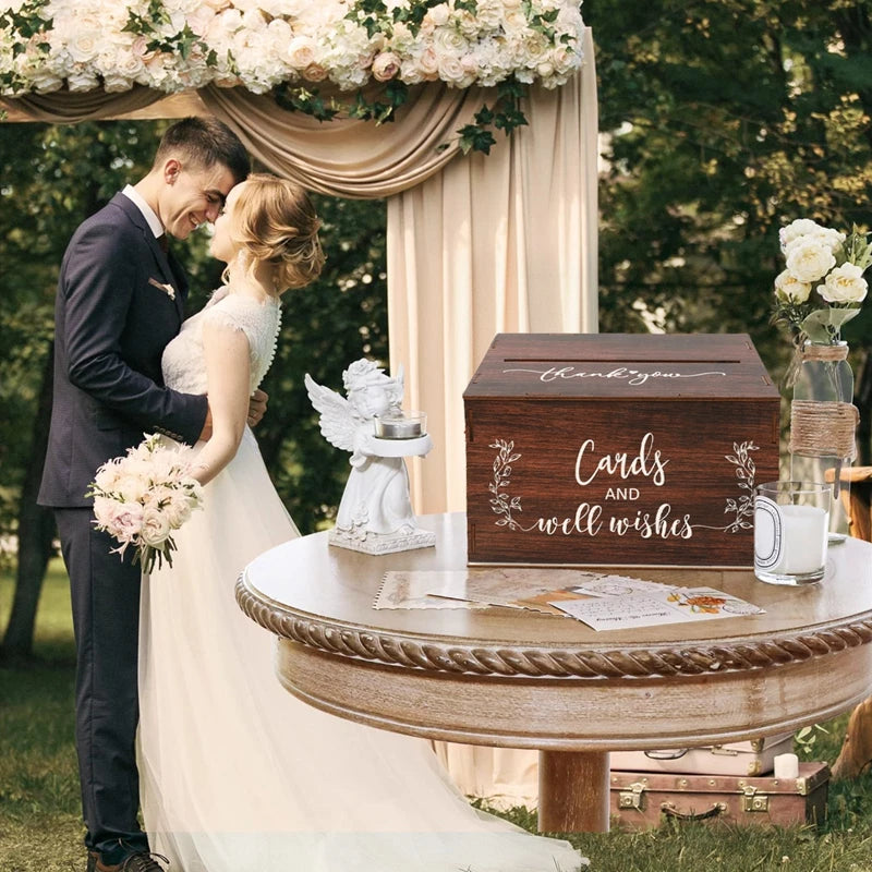 Wedding Card Box with Lid Wood Gift Card Box for Wedding Reception Rustic Envelope Money Box DIY Rustic Wedding Party Supplies