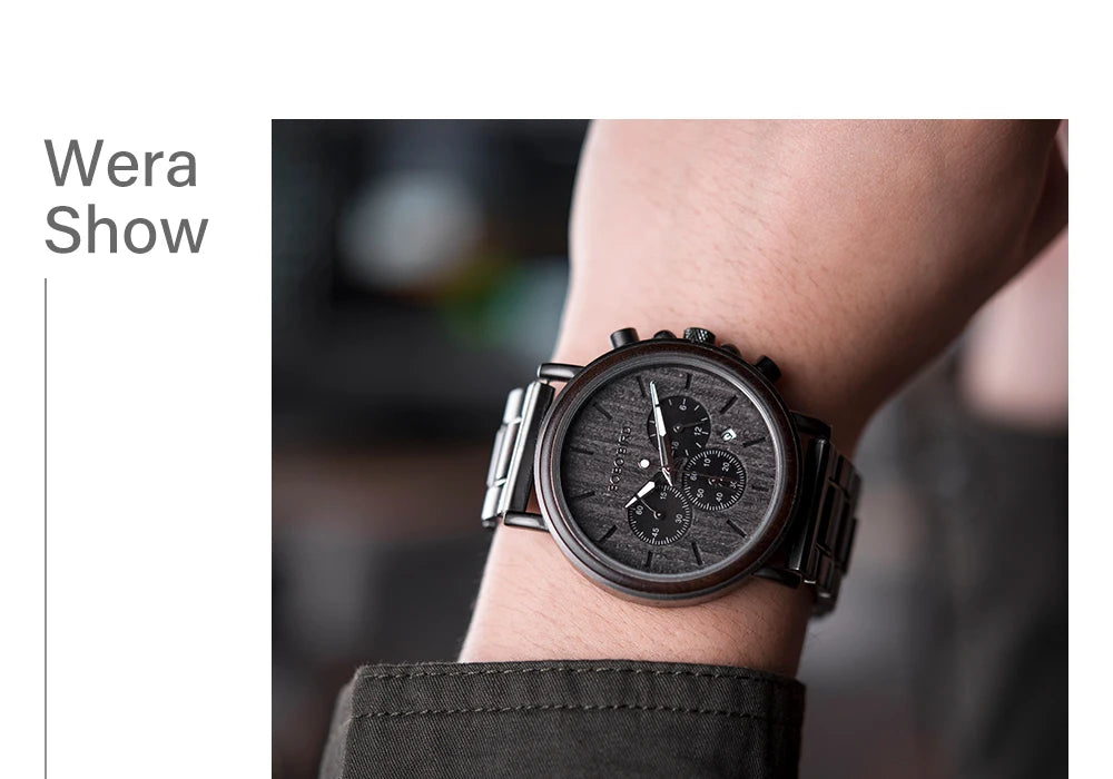 BOBO BIRD Wood Men Watch Relogio Masculino Top Brand Luxury Stylish Chronograph Military Watches Timepieces in Wooden Gift Box