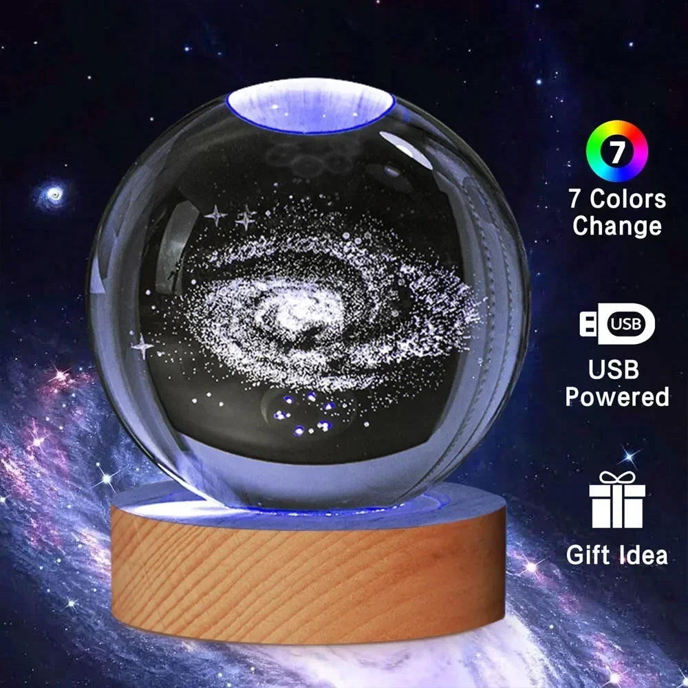 6cm 3D Crystal Christmas Night Light Wooden Base Seven Spectral Colors LED Gift for Boys and Girls
