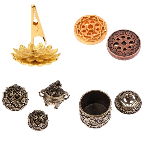 Copper Incense Holder Mini Lotus Flower Incense Sticks Burner Cones Censer Teahouse Sandalwood Coil Base Home Decor