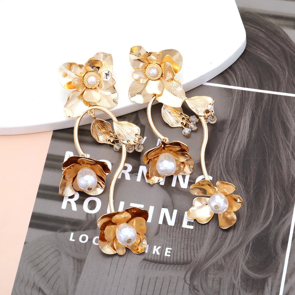 Pearl Earring For Women Gold Color Crystal Beaded Drop Earrings Trendy Jewelry Statement Earrings Brincos Gift