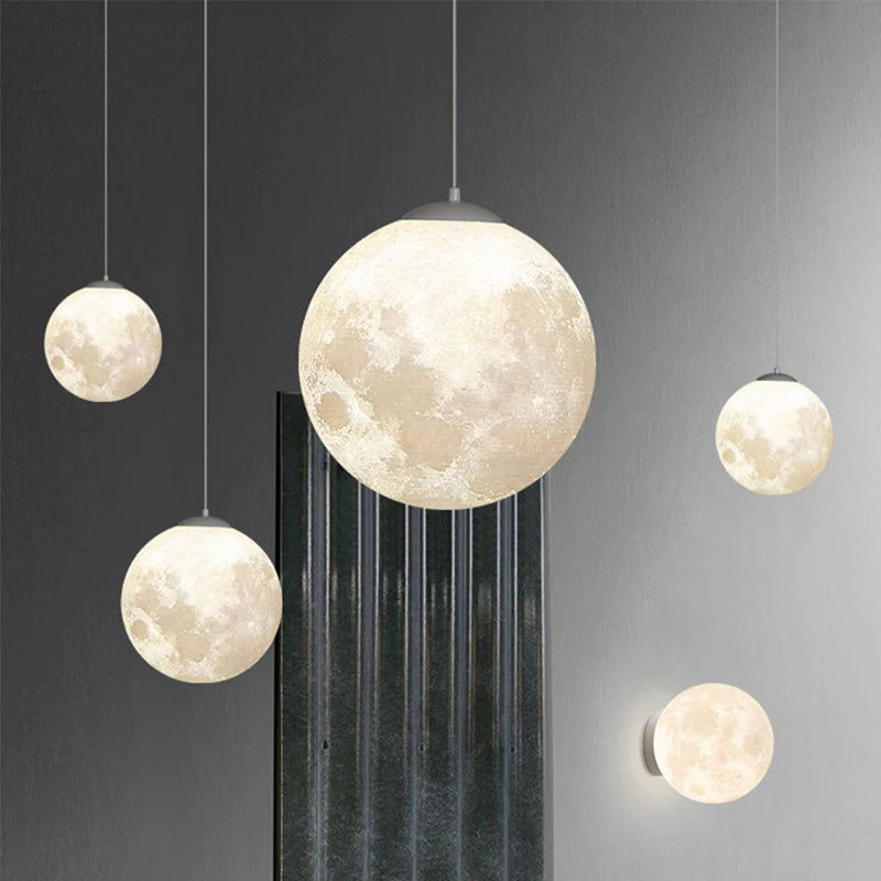 Nordic Ceiling Chandelire 3D Printing Moon Light Children's Room Bedroom Kitchen Pendant Lamp Indoor Decor Planet Small Chandeli