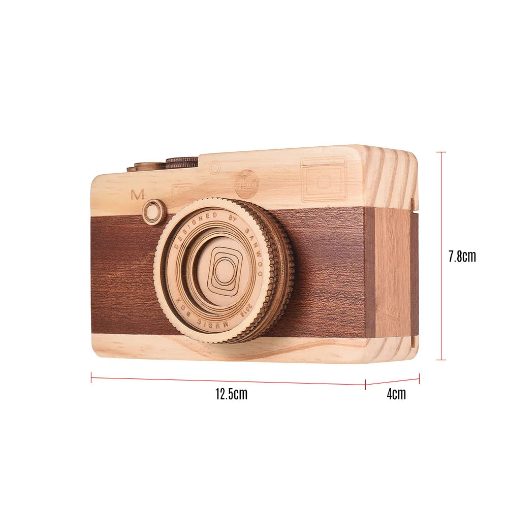 Wooden Music Box  Camera Design Classical Melody Birthday Christmas Festival Musical Gifts Home Office Decoration Crafts