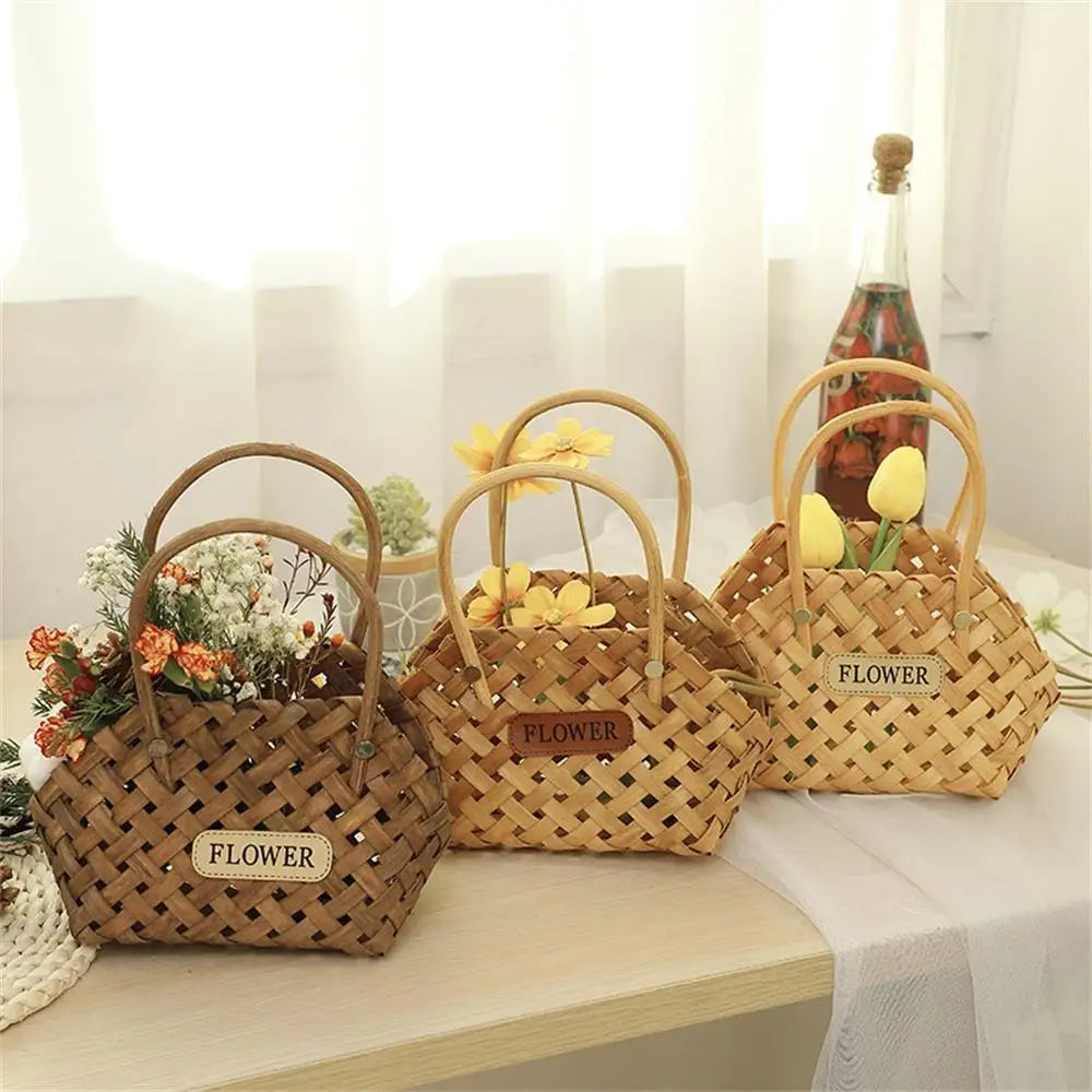 Portable Flower Basket Decorative Multifunctional Cachepot Wicker Or Bamboo 2023 Bamboo Basket Home Decor Girl Storage Basket