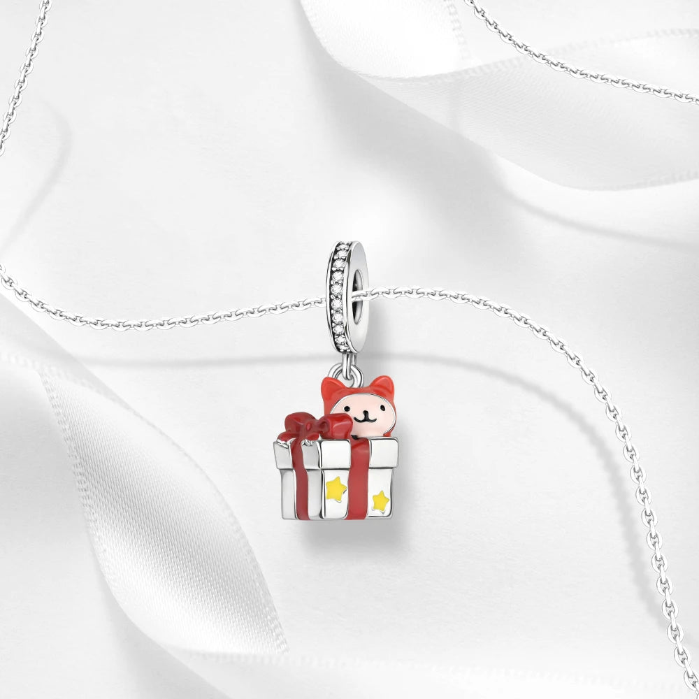 Christmas Series 925 Sterling Silver Gift Box Elk Crystal Ball Love Hot Air Balloon Charms Fit DIY Bracelet Necklace Holiday