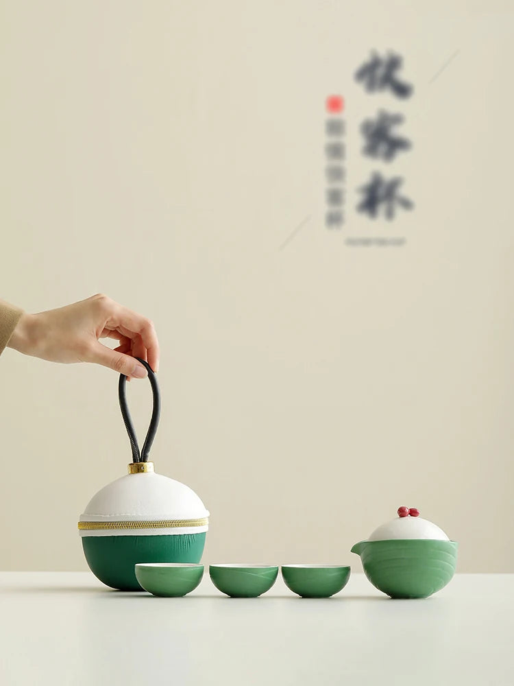 1 set Zongzi portable travel tea set outdoor travel single tea set simple teapot camping quick cup creative tea cup