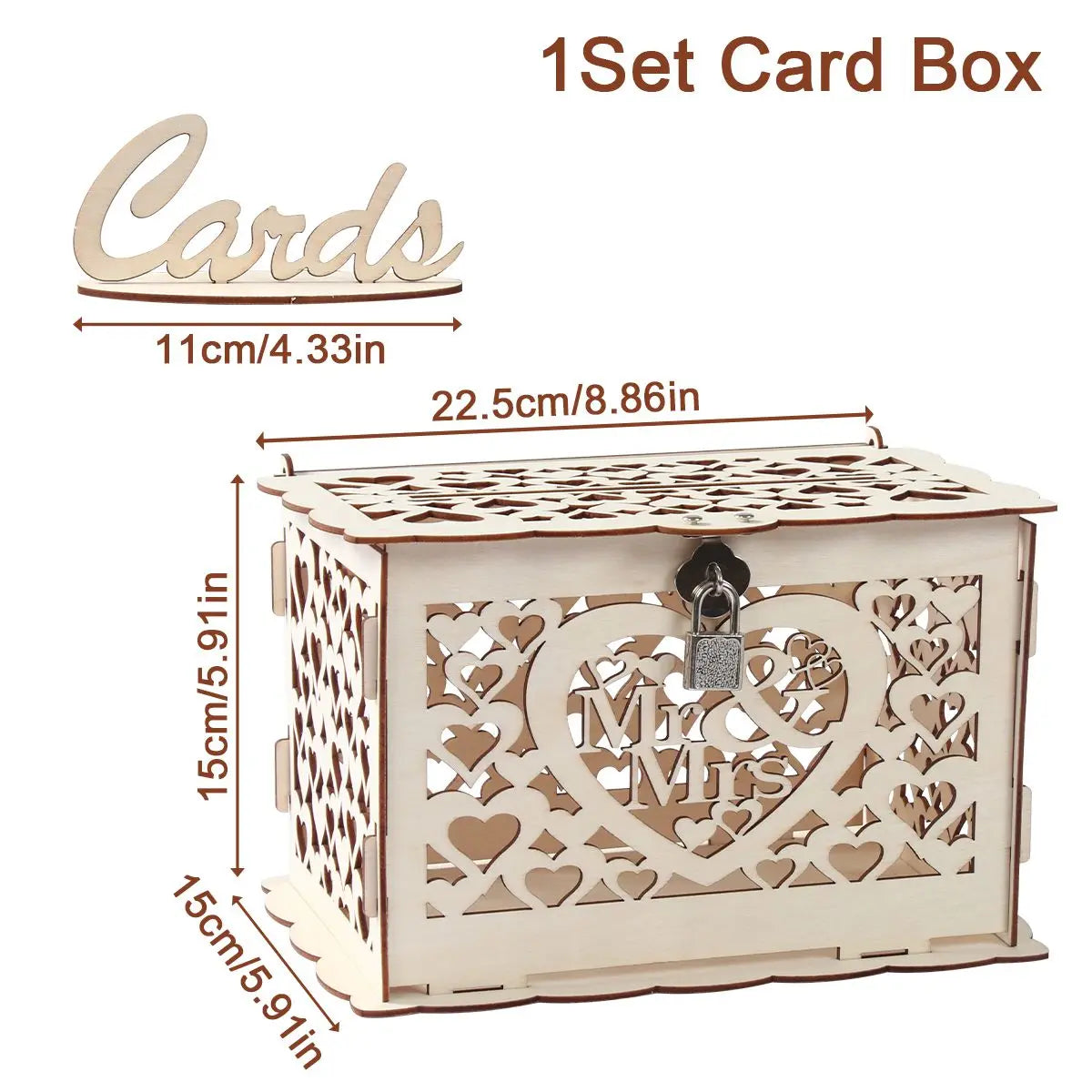 Wooden Wedding Gifts Card Boxes With Lock Mr&Mrs Couple Flower Pattern Envelope Sign Cards Wood Box DIY Rustic Wedding Supplies