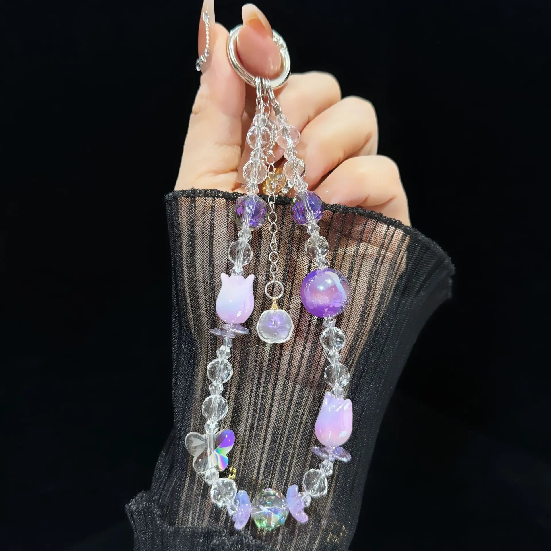 Crystal Flower Buds Fine Sparkling Beads Bag Accessories Keychains Hanging Ropes For Mobile Phone Bracelets Small Gifts