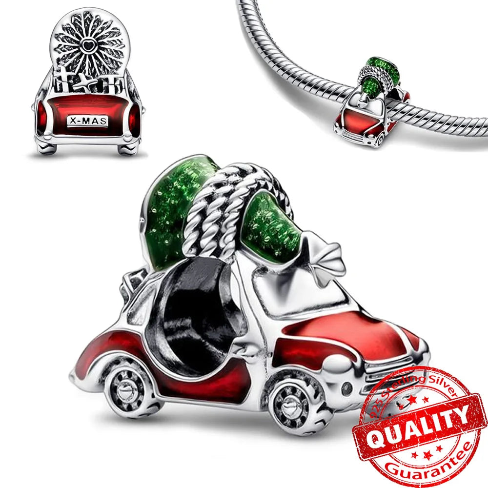 Christmas Series 925 Sterling Silver Gift Box Elk Crystal Ball Love Hot Air Balloon Charms Fit DIY Bracelet Necklace Holiday