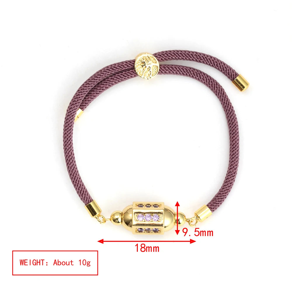 Enamel Tube Spacer Colored Zircon Beads Charm Bracelet For Women Adjustable Leaf Buckle Pull Rope Boho Summer Beach Jewelry Gift