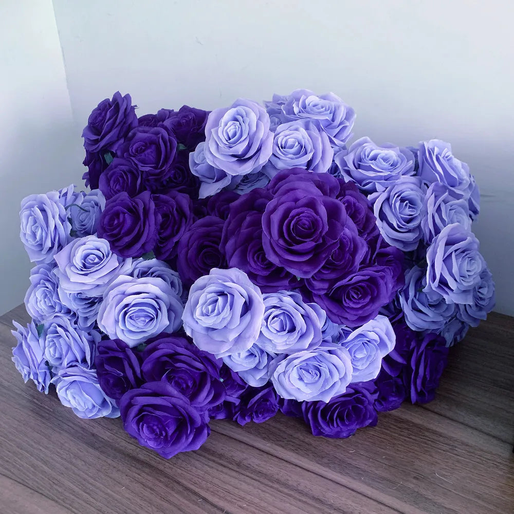 9Heads Roses Bouquet Artificial Flower purple dark purple Rose Fake Rose Living Room Decoration Wedding Livingroom decor Love
