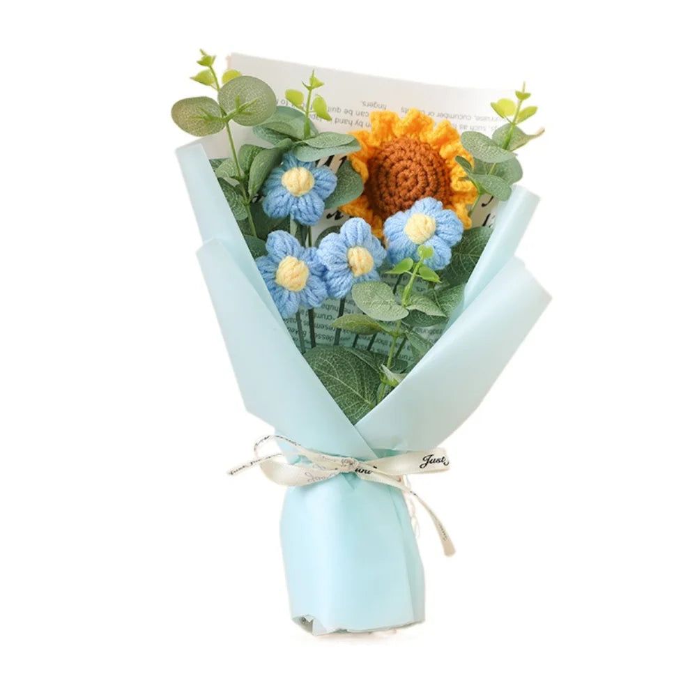 Artificial Flower Crochet Bouquet Handmade Anniversary Sunflower Daisy Bouquet Mothers Day Birthday Gift Eternal Flower
