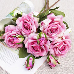 Artificial Flowers Big Silk Pink Roses New Beautiful Branch Vases for Decoration Home Wedding Retro Autumn Fake Plants Festival