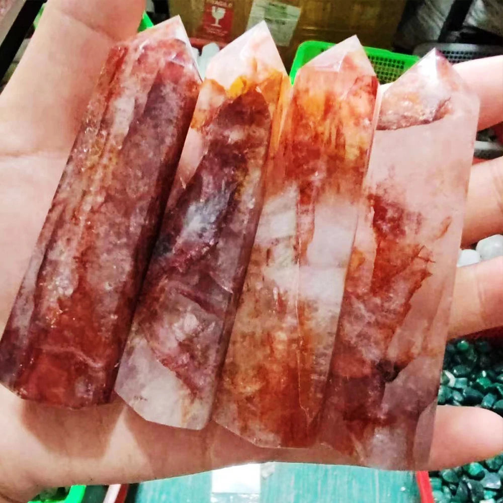 Red Gum Flower Hexagonal Prisms Obelisk Crystal Single Pointed Hexagonal Home Decoration Crystal Tower Crafts Gift