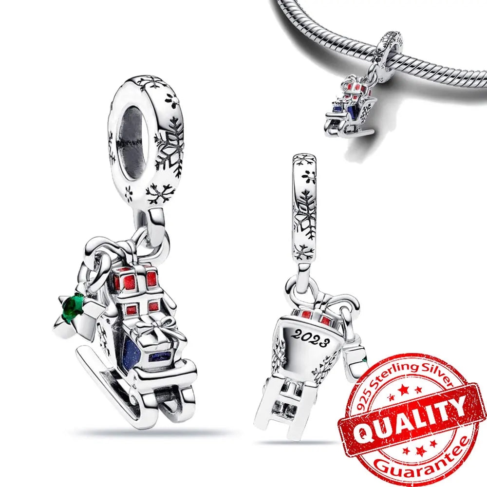 Christmas Series 925 Sterling Silver Gift Box Elk Crystal Ball Love Hot Air Balloon Charms Fit DIY Bracelet Necklace Holiday