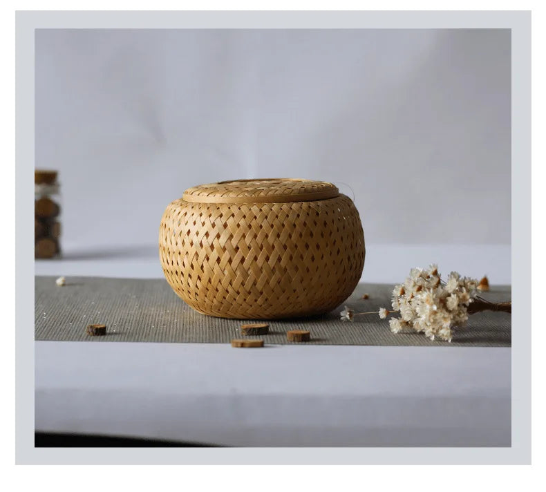 Bamboo woven small basket double-layer hollow small mini box bamboo woven packaging box,creative flower pot,bamboo woven tea jar