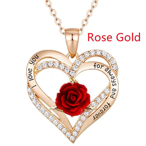 Fashion Income Rose Flower Pendant Necklace Anniversary Party Accessories Birthday Mother's Day Jewelry Gifts