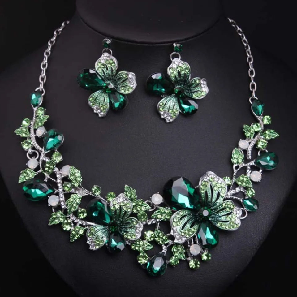 Zlxgirl jewelry Classice Fashion women's wedding jewelry sets colorful Enamel flower necklace with earring accessory