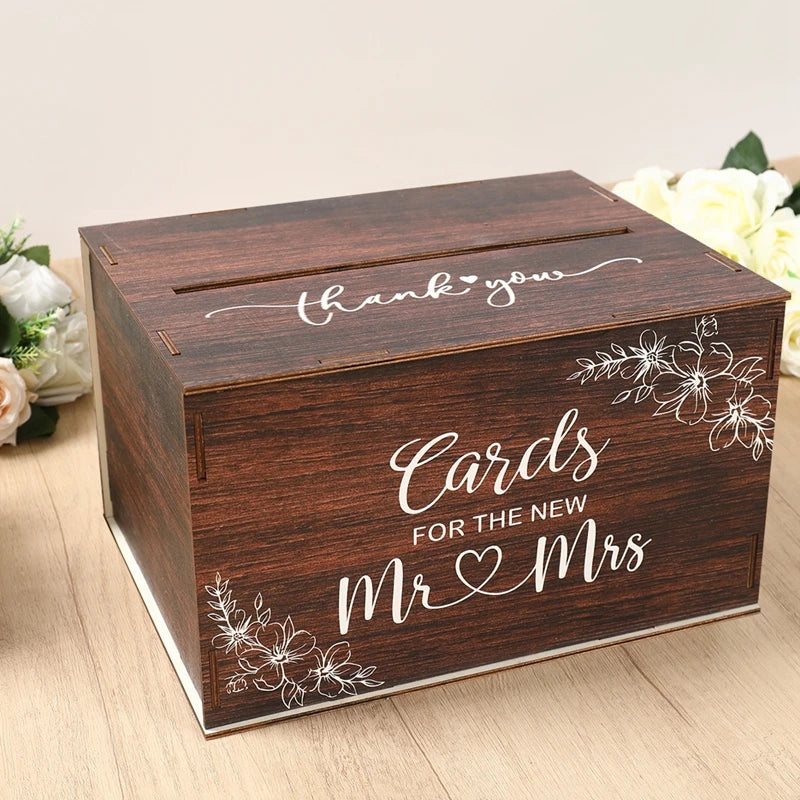 Wedding Card Box with Lid Wood Gift Card Box for Wedding Reception Rustic Envelope Money Box DIY Rustic Wedding Party Supplies