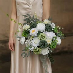 Green Artificial Flowers White Rose Fake Flowers   Room Decor Party Garden Wedding Decoration Bouquet Garland Accessories Roses