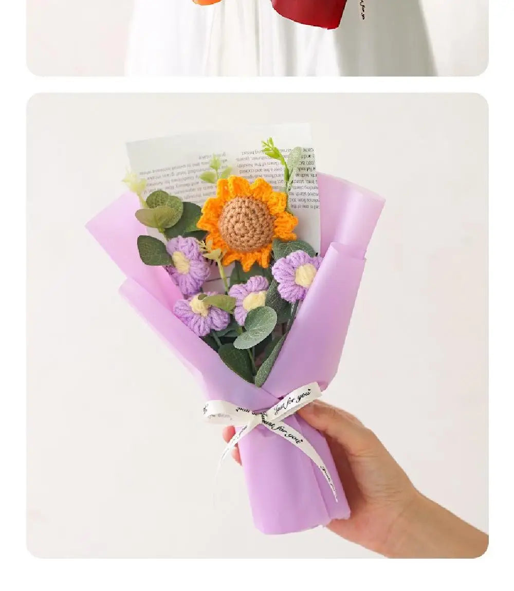 Artificial Flower Crochet Bouquet Handmade Anniversary Sunflower Daisy Bouquet Mothers Day Birthday Gift Eternal Flower