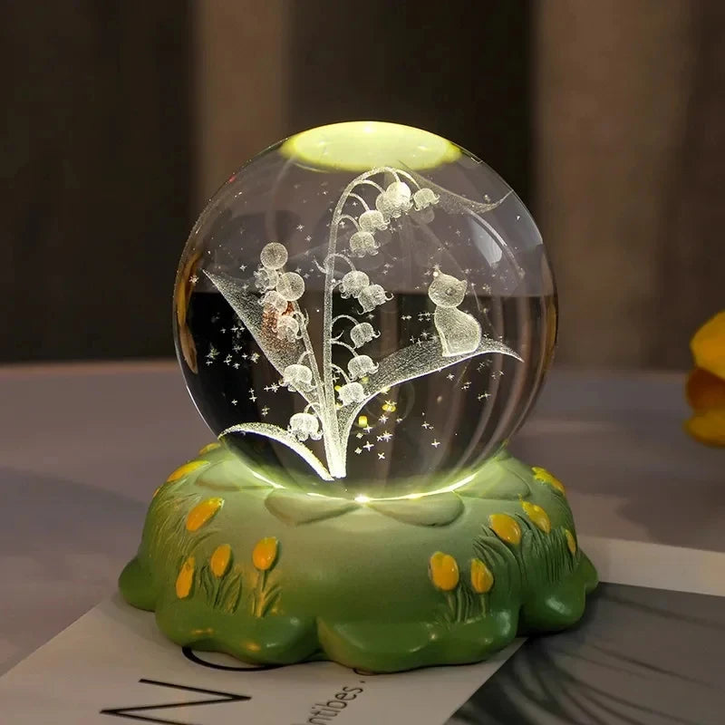 Carved Rose Carnation Flower Crystal Ball Small Night Lamp Home Warm Small Ornaments Birthday Gift Gift