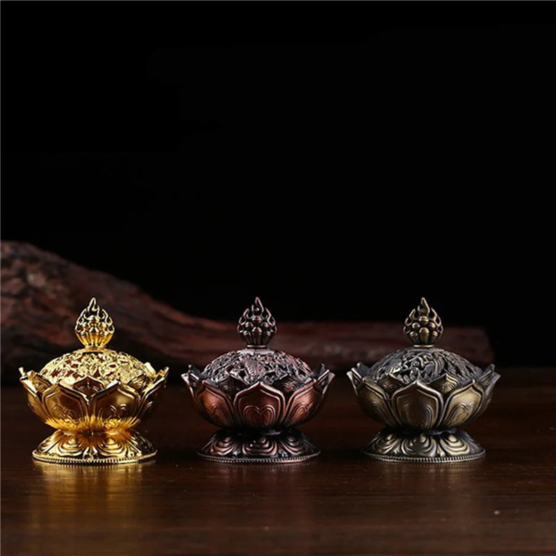 Lotus Flower Incense Burner Buddhism Buddha Holder Brass Mini Sandalwood Censer Incense Metal Craft Home Decoration