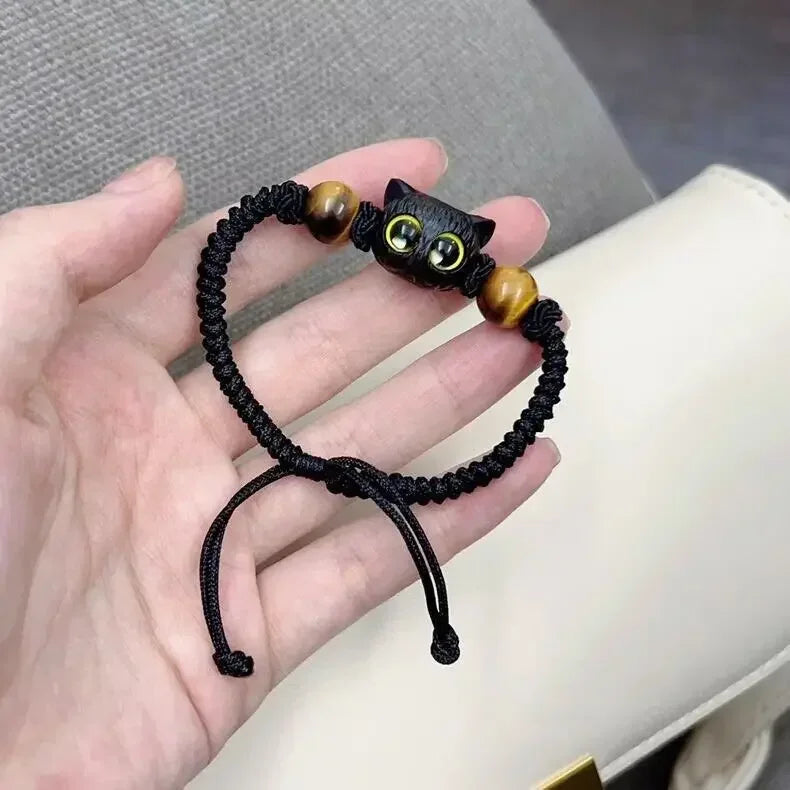 2pcs Cute Natural Stone Black Cat Bracelet for Women Men Fashion Cartoon Animal Beaded Bracelets Handmade Fashion Girl Jewelry