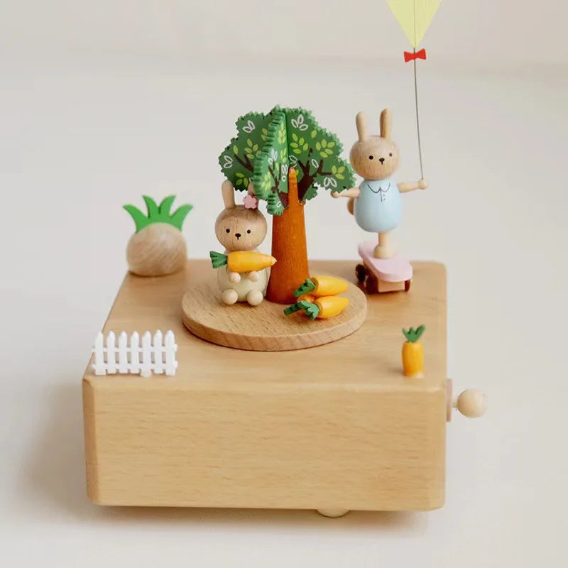 Wooden Carousel Music Box Ornaments Rotatable Hand-cranked DIY Handmade Birthday Christmas Gift Children’s Toys 크리스마스 뮤직 오르골