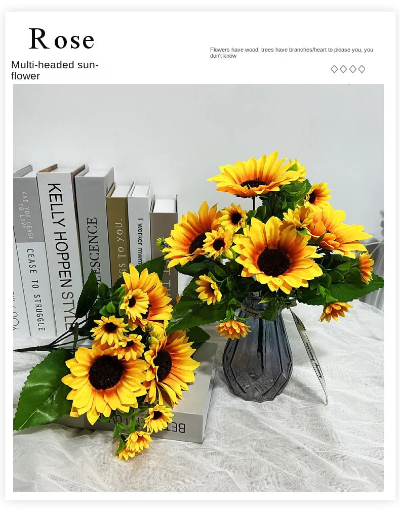 Artificial Sunflower Bouquet Silk Sunflower Fake Flowers DIY Wedding Bouquet Decoration Arrangement Party Home Decor Gift