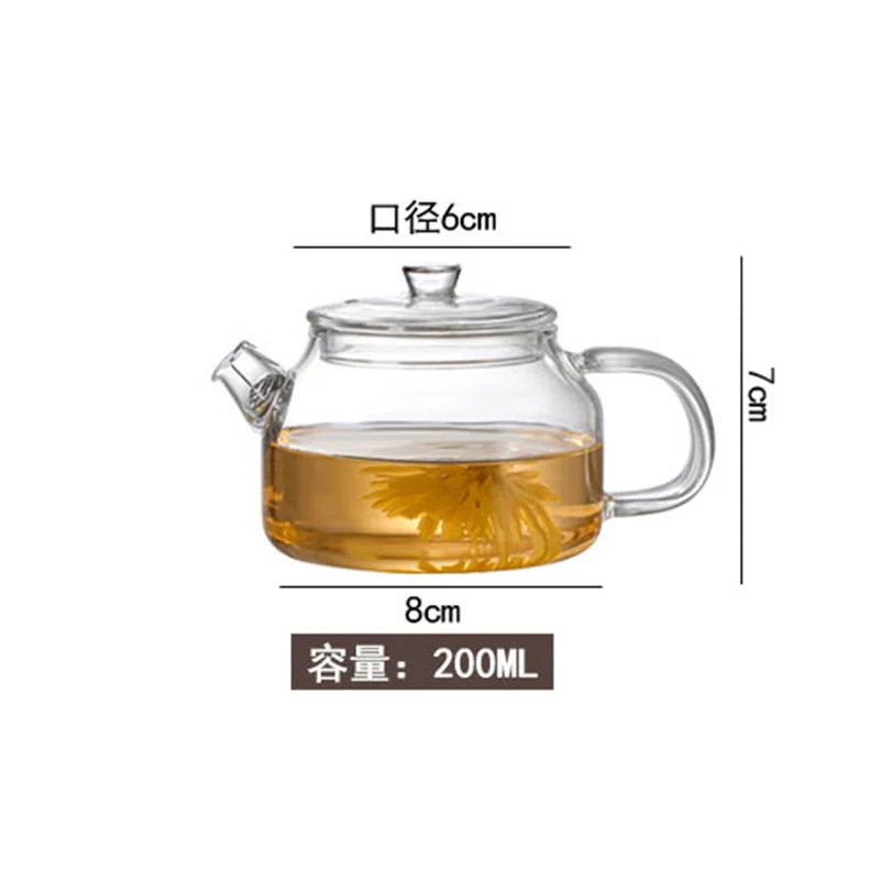 Small Capacity 200ML Transparent Glass Teapot With Filter Heat-Resistant Flower Tea Kettle Household Kung Fu Tea Pot Teaware