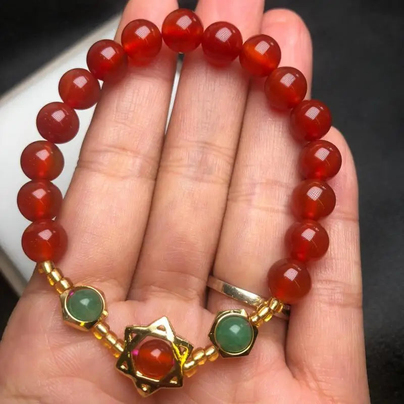 Natural Red Jade Bracelet Men Women Healing Jewelry Real Carnelian Round Beads Elastic Beaded Bracelets Bangle Lucky Amulet Gift