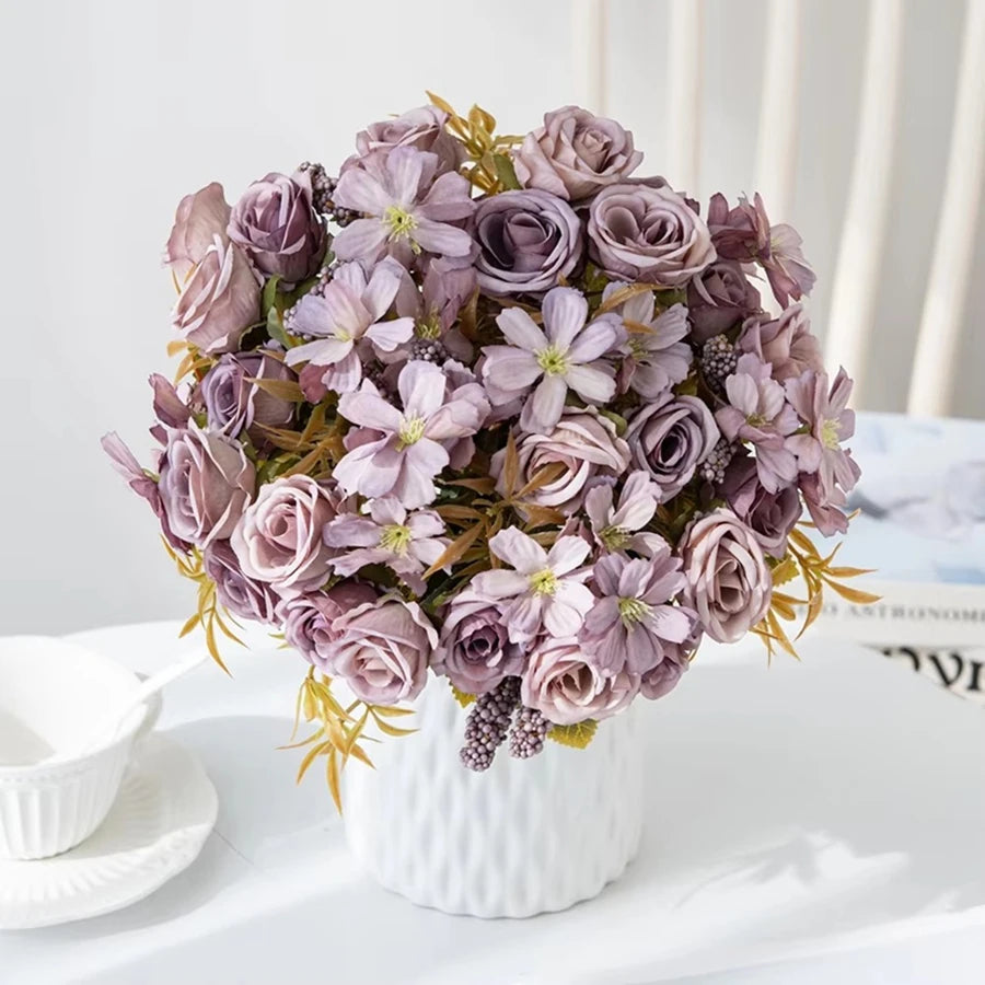 Artificial Flower Silk Rose Christmas Home flowervase Decor Bonsai Room Wedding Bride Bouquet yard  festival Party Diy Hot sale